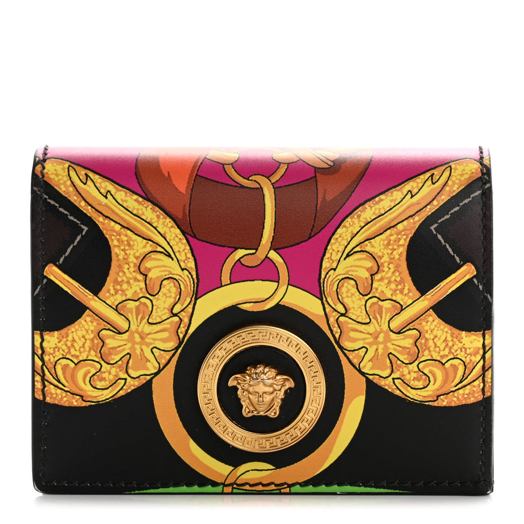 Calfskin Medusa Barocco Rodeo Print Card Holder Wallet Black Multicolor