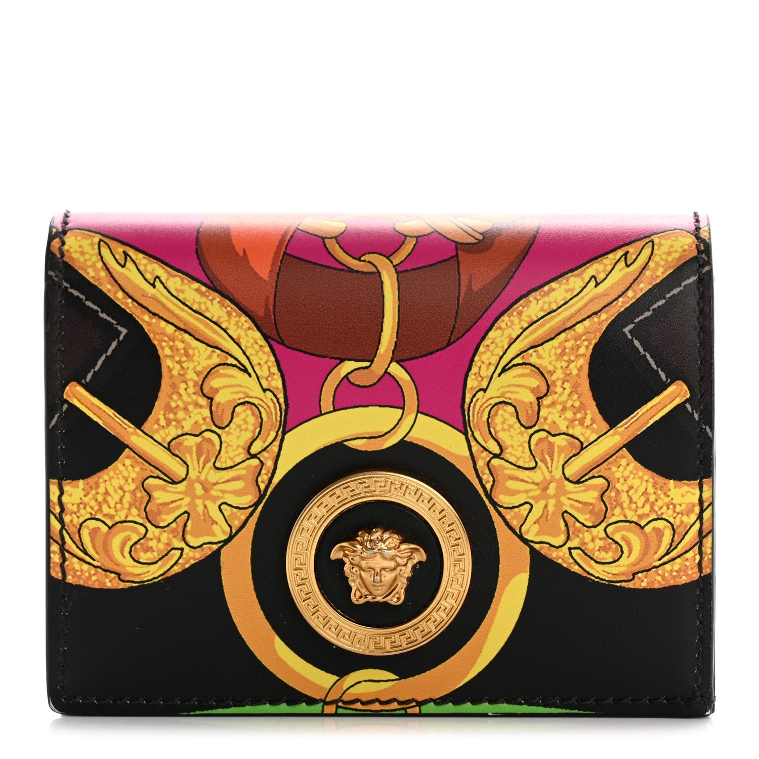 Calfskin Medusa Barocco Rodeo Print Card Holder Wallet Black Multicolor