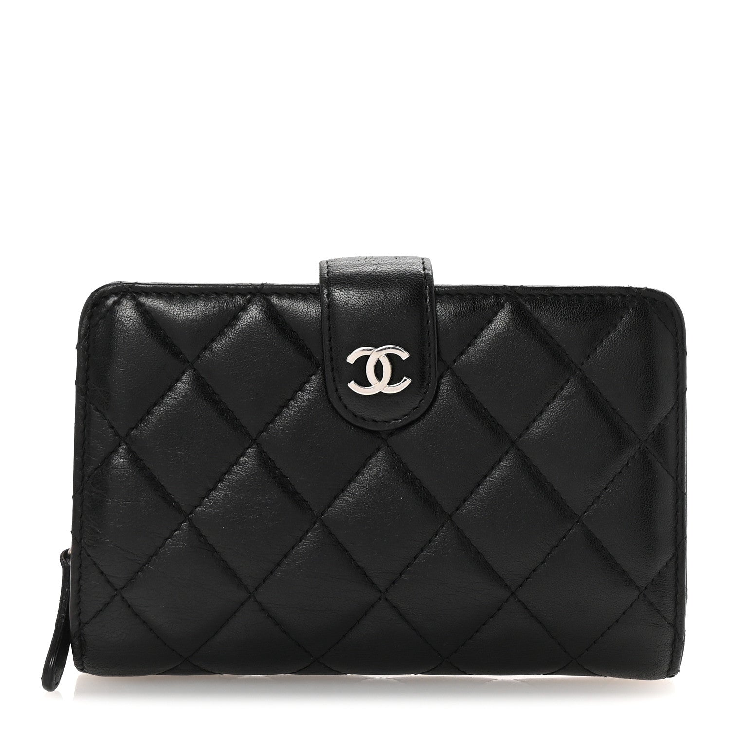 Lambskin Quilted Zipped Pocket Wallet Black