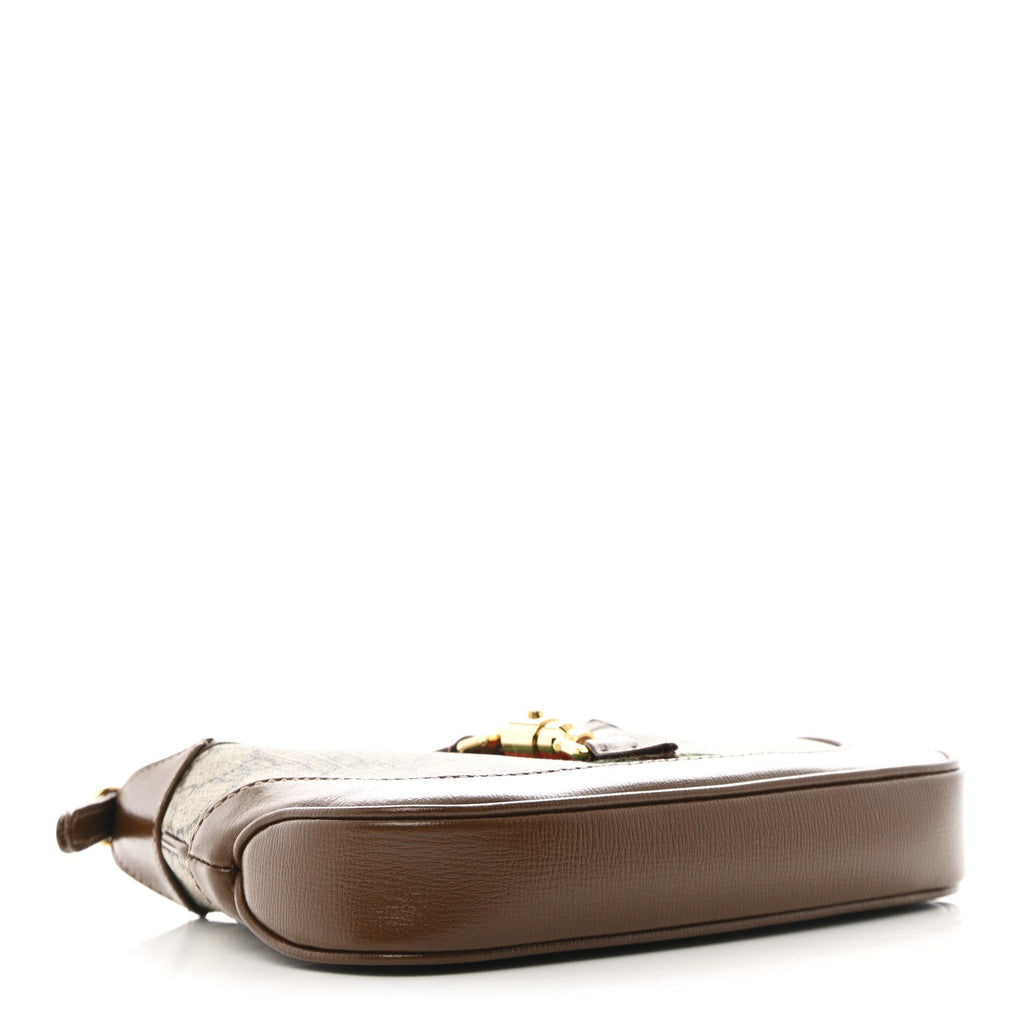 GG Supreme Monogram Azalea Calfskin Web Mini Jackie 1961 Hobo Beige Ebony Brown Sugar