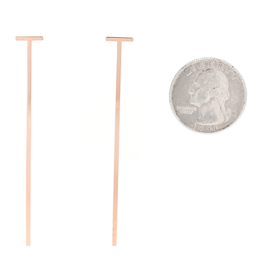 18K Rose Gold T Elongated Wire Bar Earrings