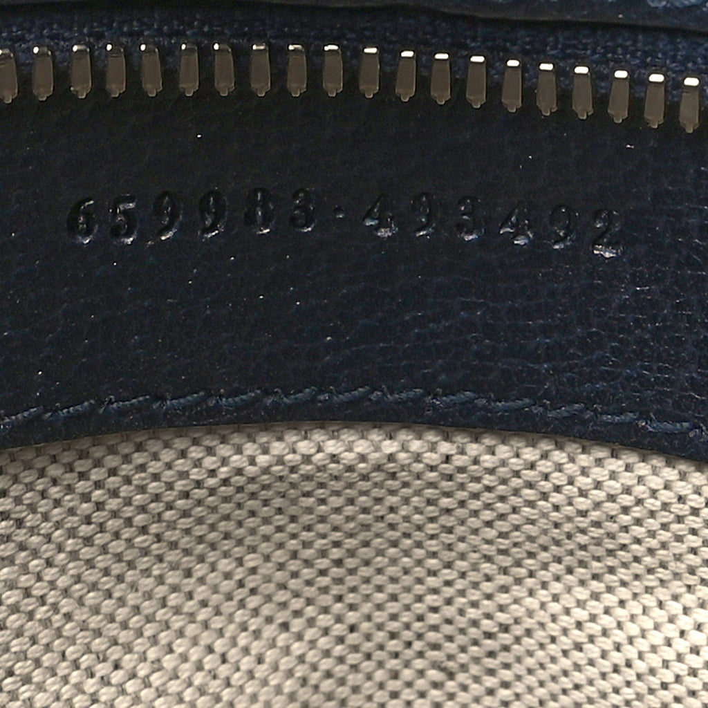 GG Supreme Monogram Textured Dollar Calfskin Small Retro Interlocking G Tote Bag Beige Blue