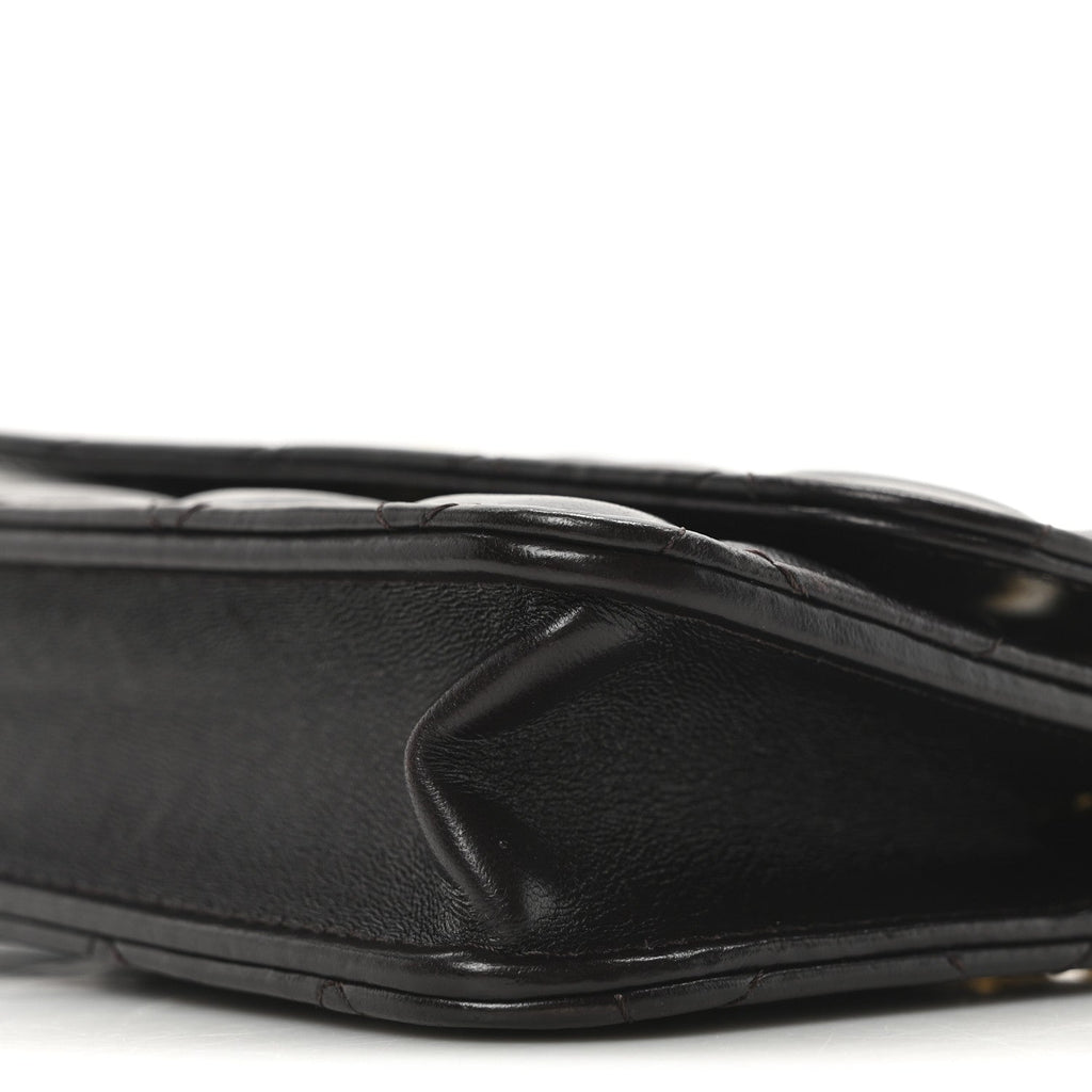 Lambskin Quilted Pillow Crush Flap Phone Holder With Chain Dark Brown