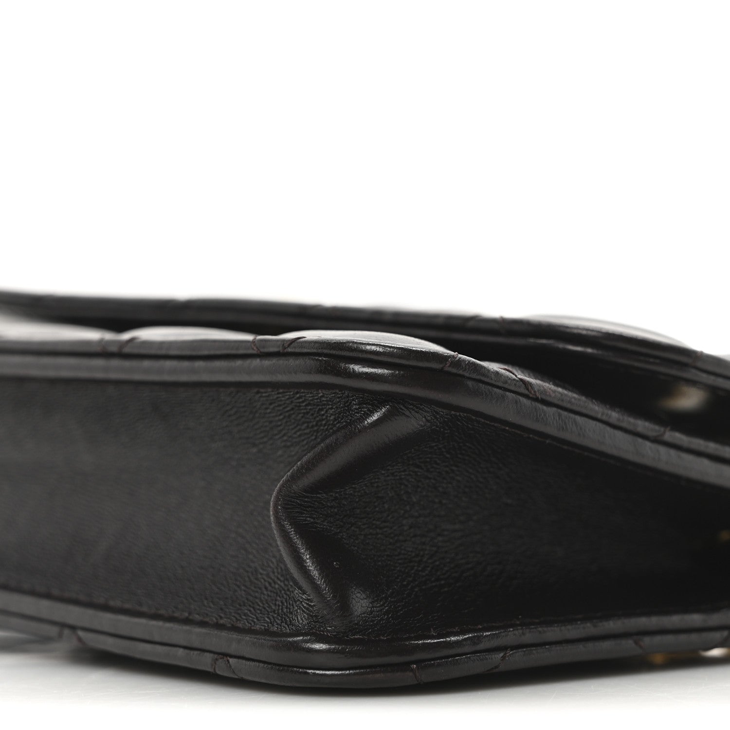 Lambskin Quilted Pillow Crush Flap Phone Holder With Chain Dark Brown