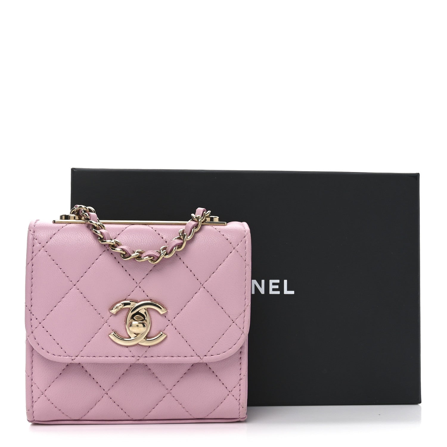 Lambskin Quilted Mini Trendy CC Clutch With Chain Pink