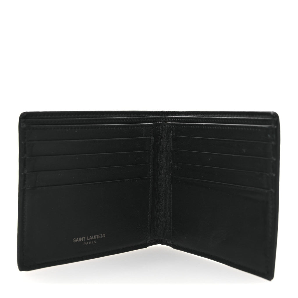 Calfskin Crocodile Embossed Tiny Cassandre East West Wallet Black