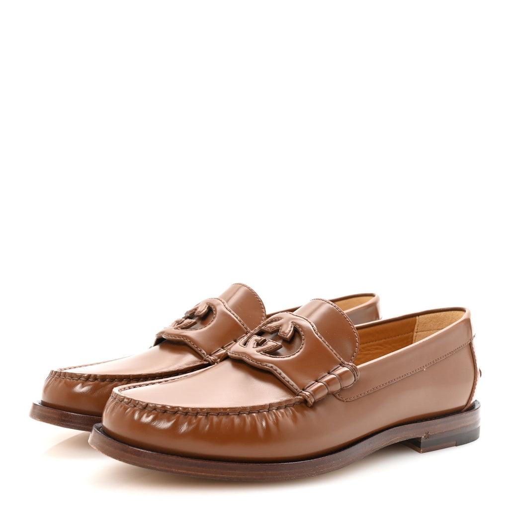 Calfskin Mens Interlocking G Millennial Ribot Loafers 7.5 Cuir