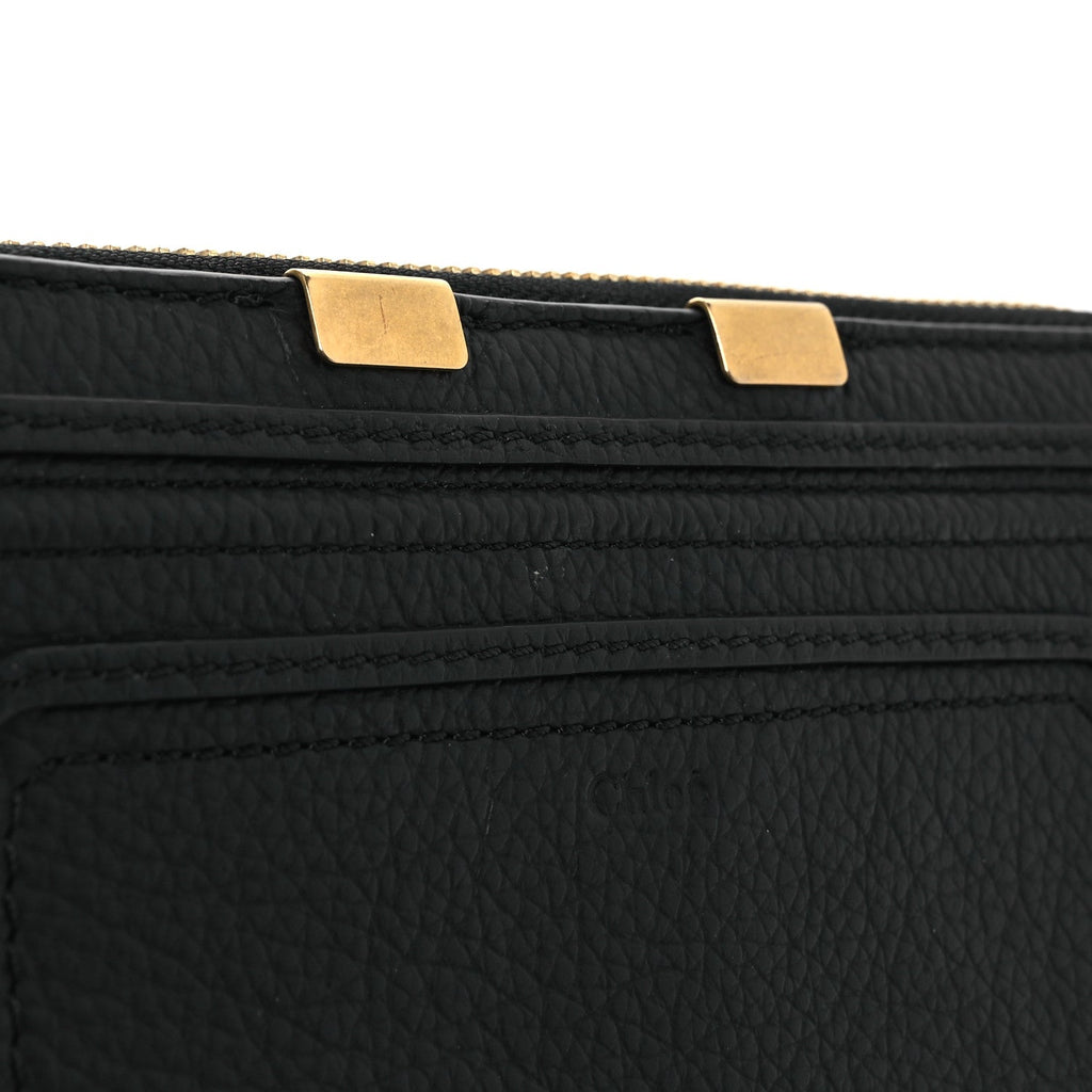 Grained Calfskin Marcie Long Zip Around Wallet Black