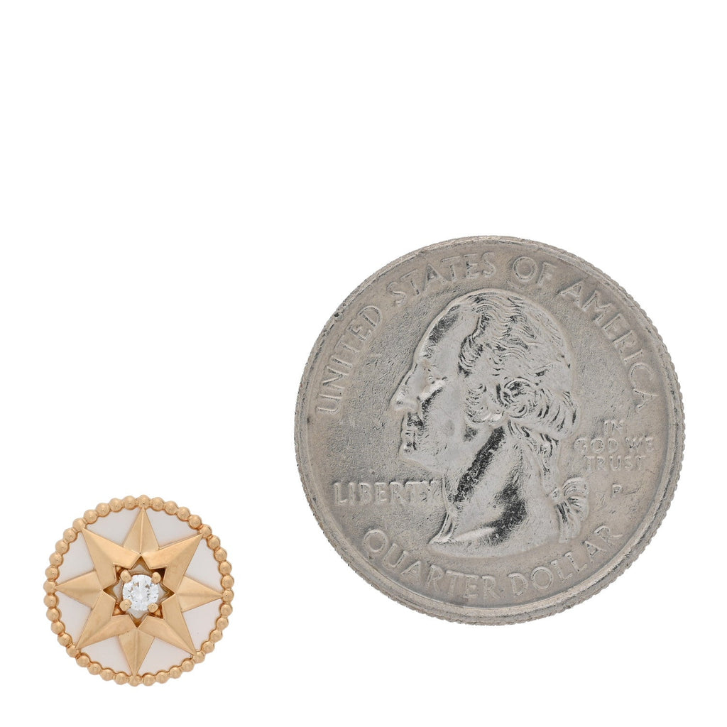 18K Yellow Gold Diamond Mother Of Pearl Medium Rose Des Vents Single Earring