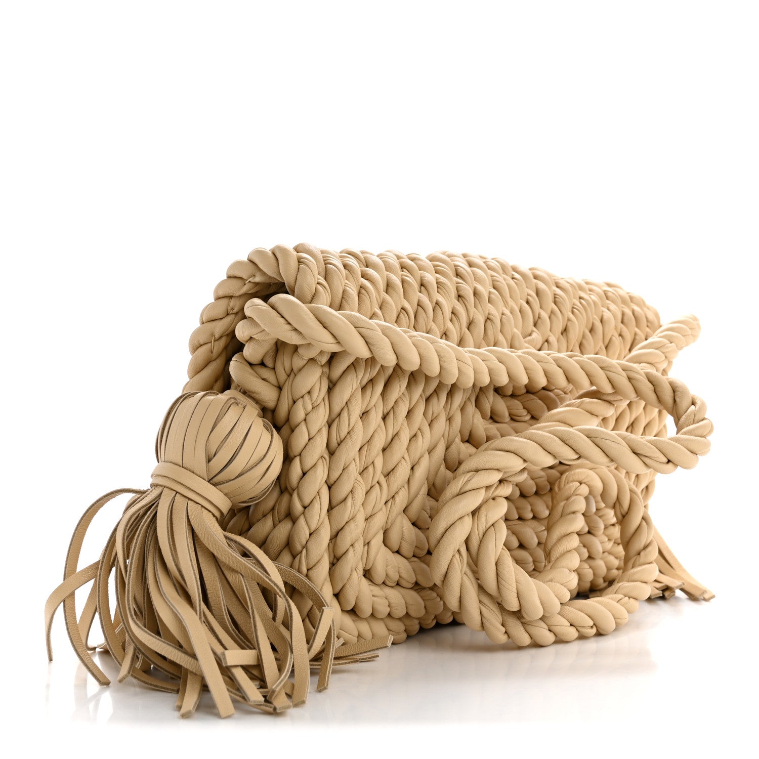 Lambskin Torchon Tasseled Twisted Shoulder Bag Porridge