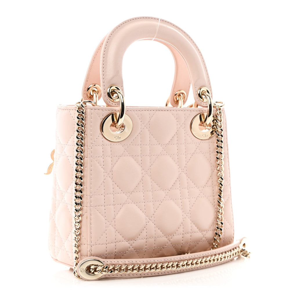 Lambskin Cannage Crystal Mini Lady Dior Powder Pink