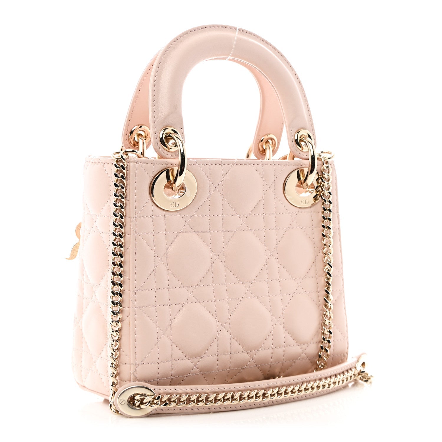 Lambskin Cannage Crystal Mini Lady Dior Powder Pink