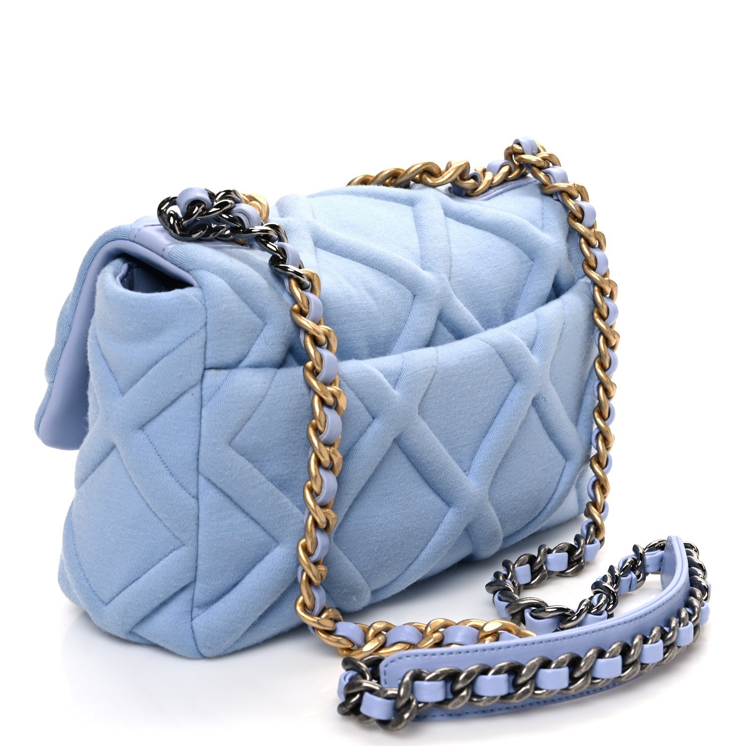 Jersey Lambskin Quilted Medium Chanel 19 Flap Light Blue