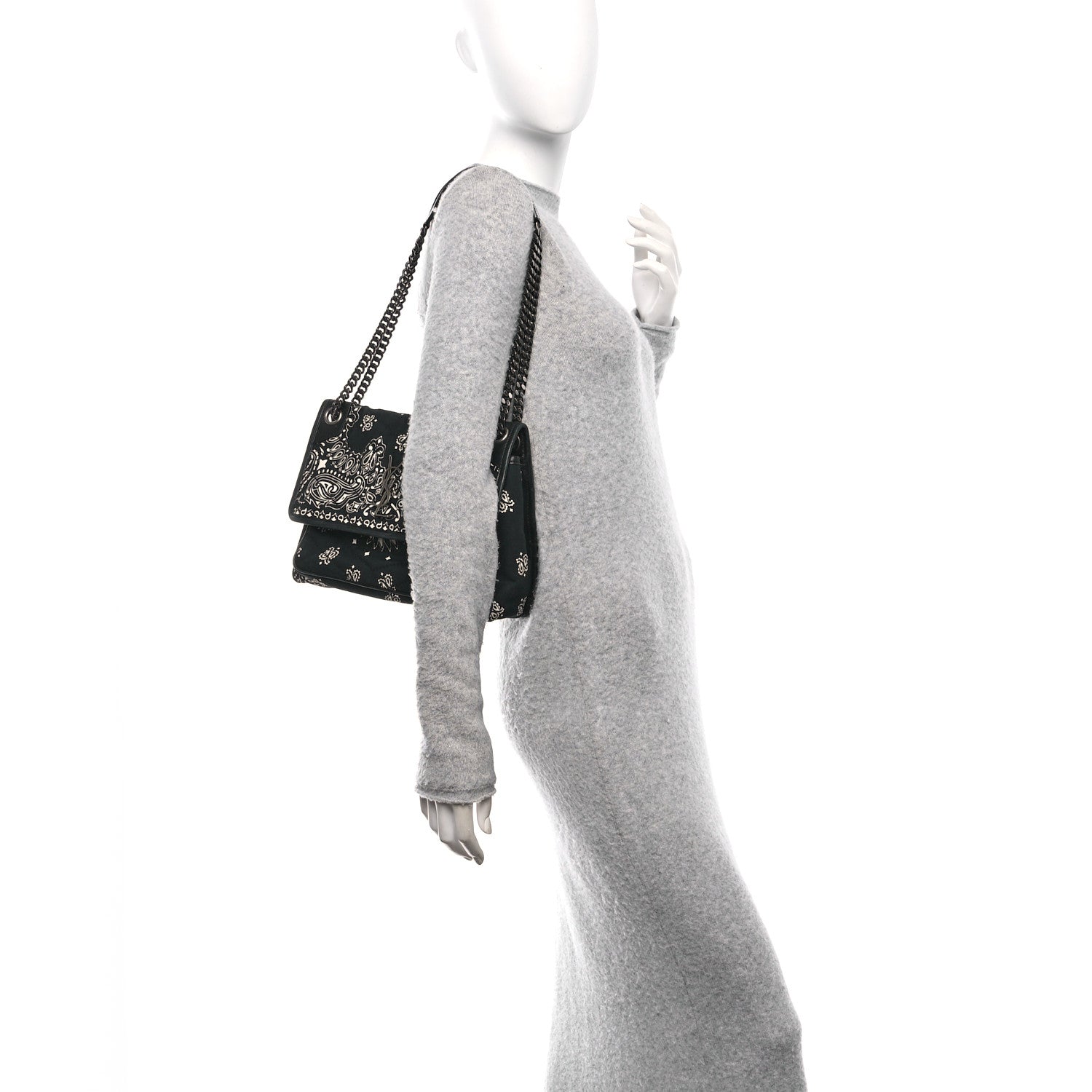 Cotton Bandana Monogram Medium Niki Chain Satchel Black White