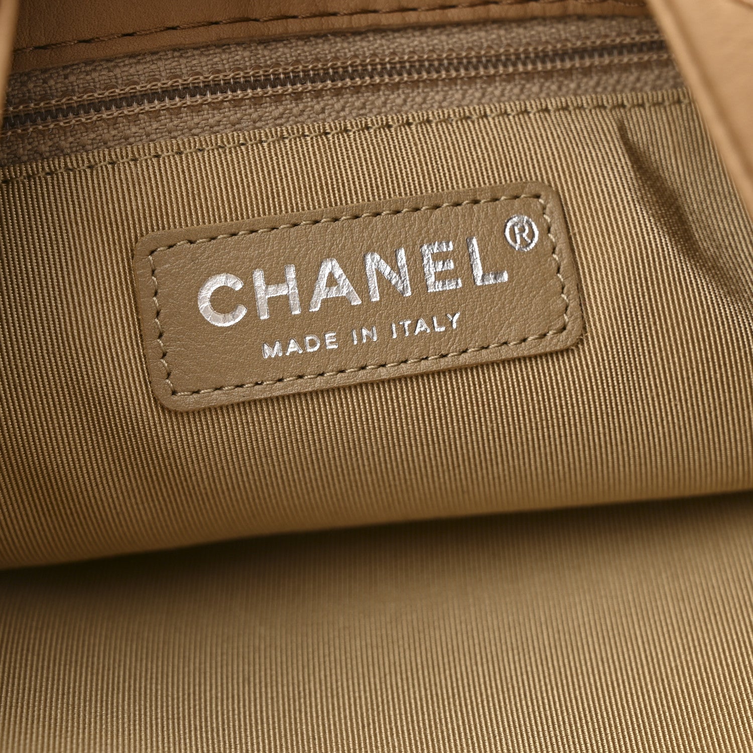 Calfskin Stitched Double Zip Hobo Beige