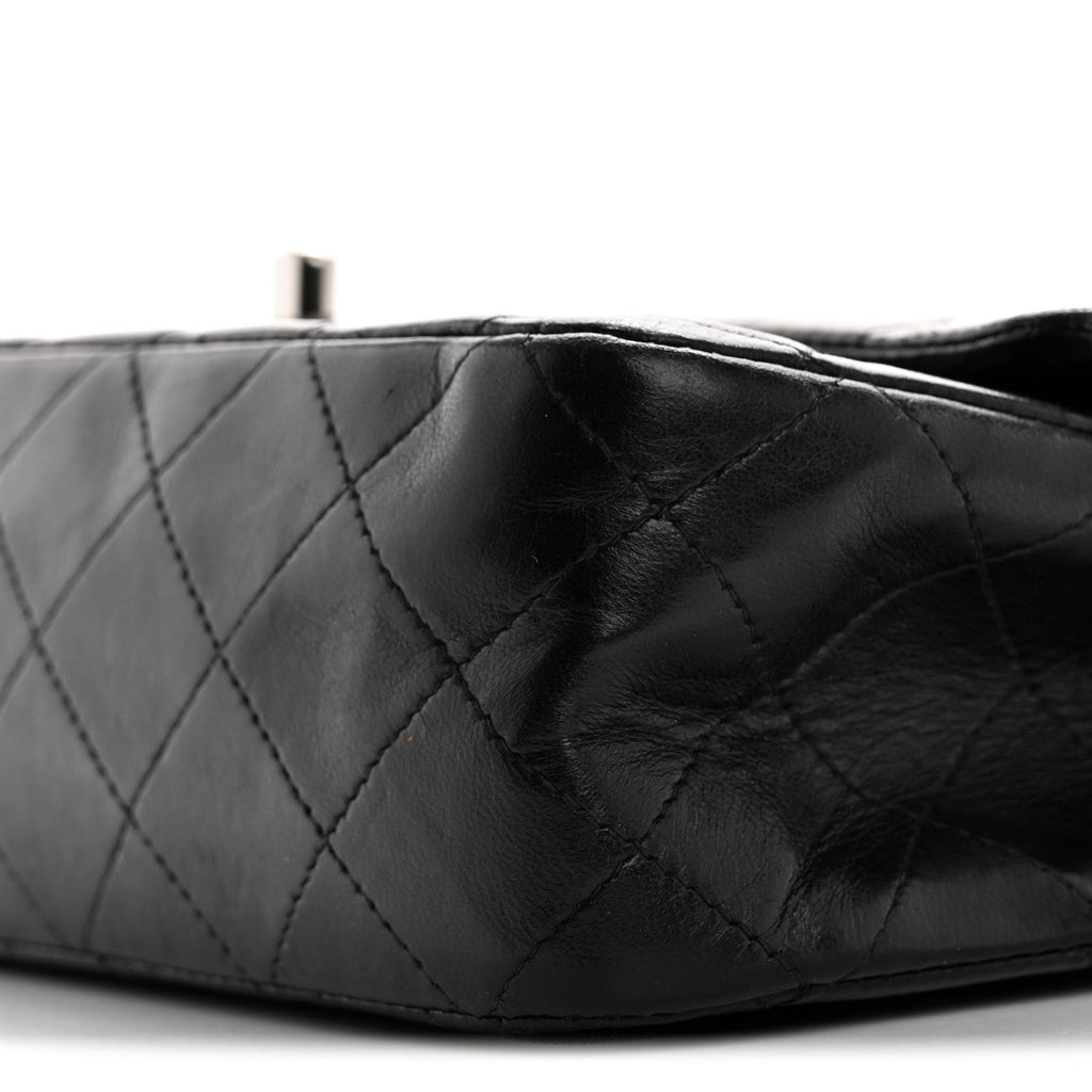 Lambskin Quilted Medium Double Flap Black