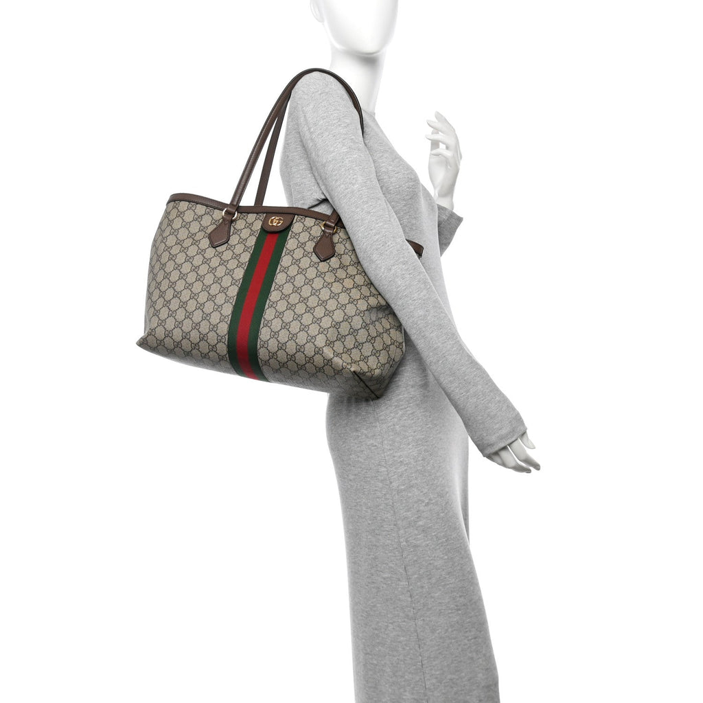 GG Supreme Monogram Medium Ophidia Shopping Tote Brown