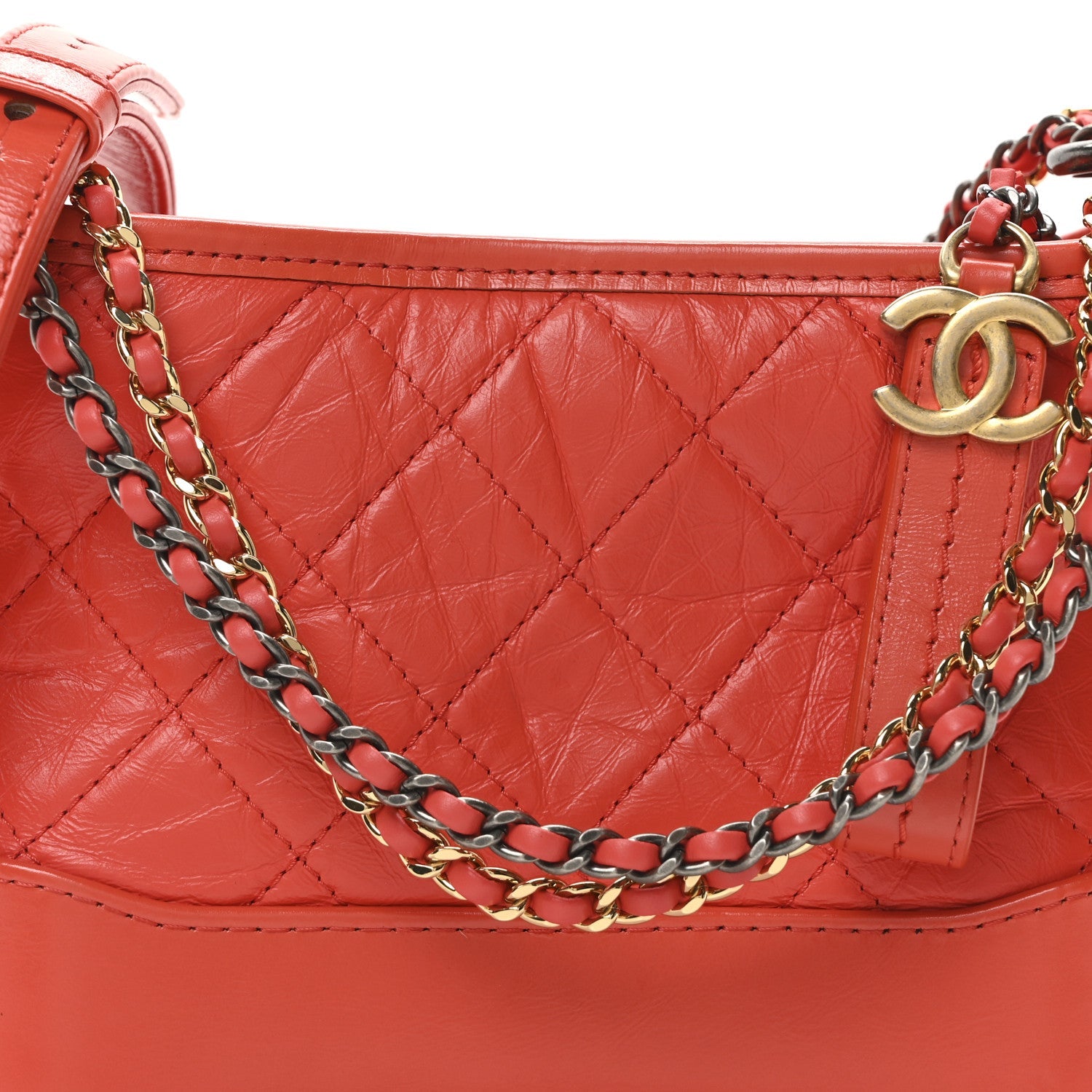 Aged Calfskin Quilted Small Gabrielle Hobo Coral
