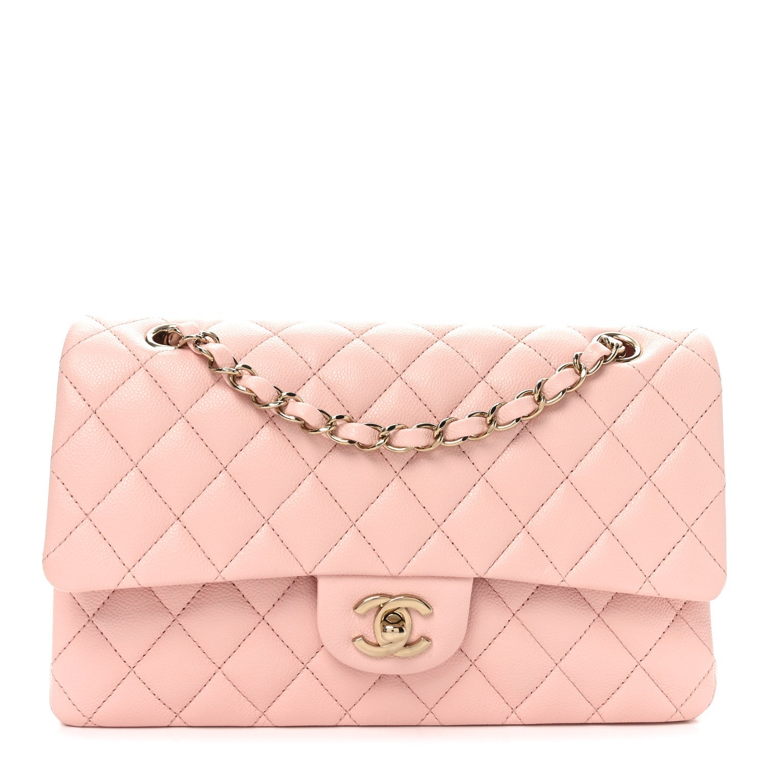 Caviar Quilted Medium Double Flap Light Pink