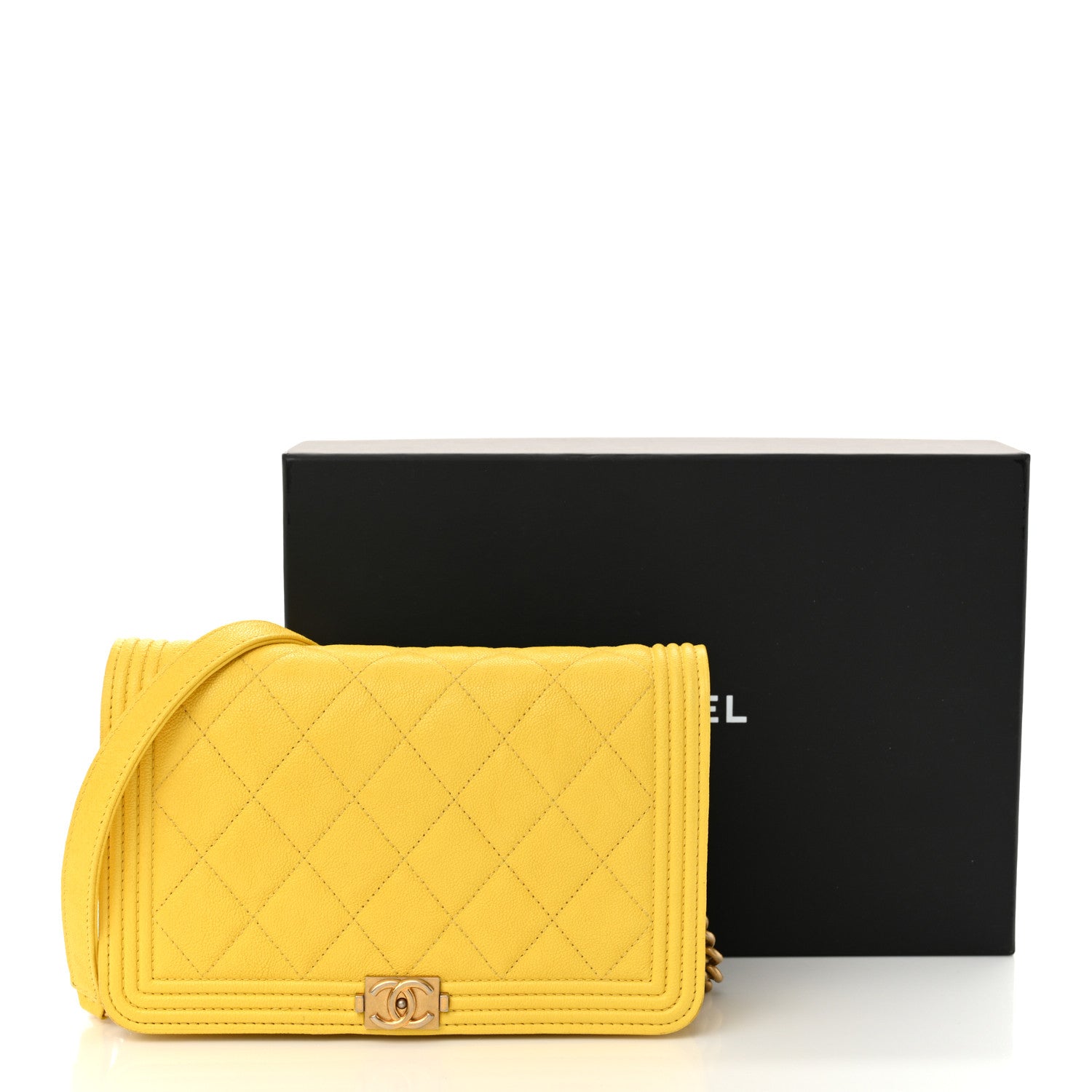 Caviar Quilted Boy Wallet On Chain WOC Yellow