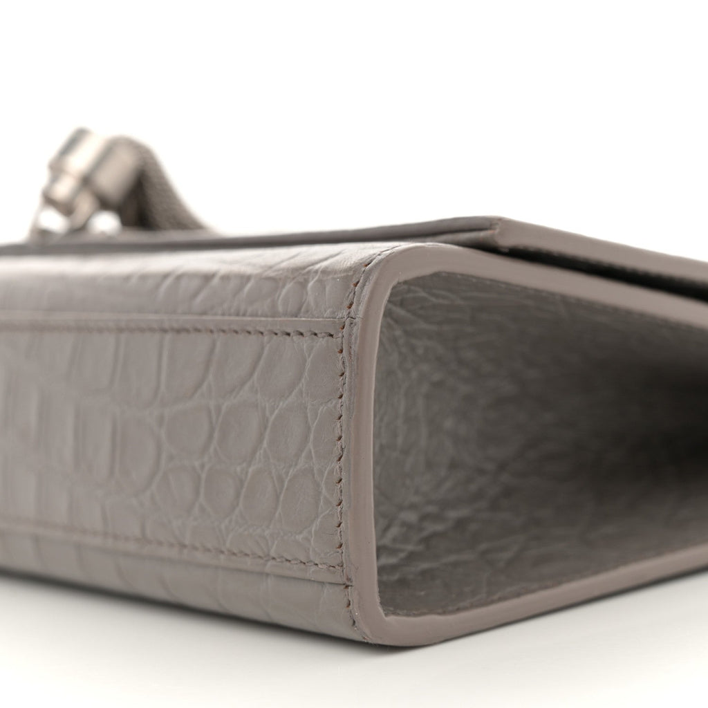 Calfskin Crocodile Embossed Medium Classic Monogram Kate Tassel Satchel Fog