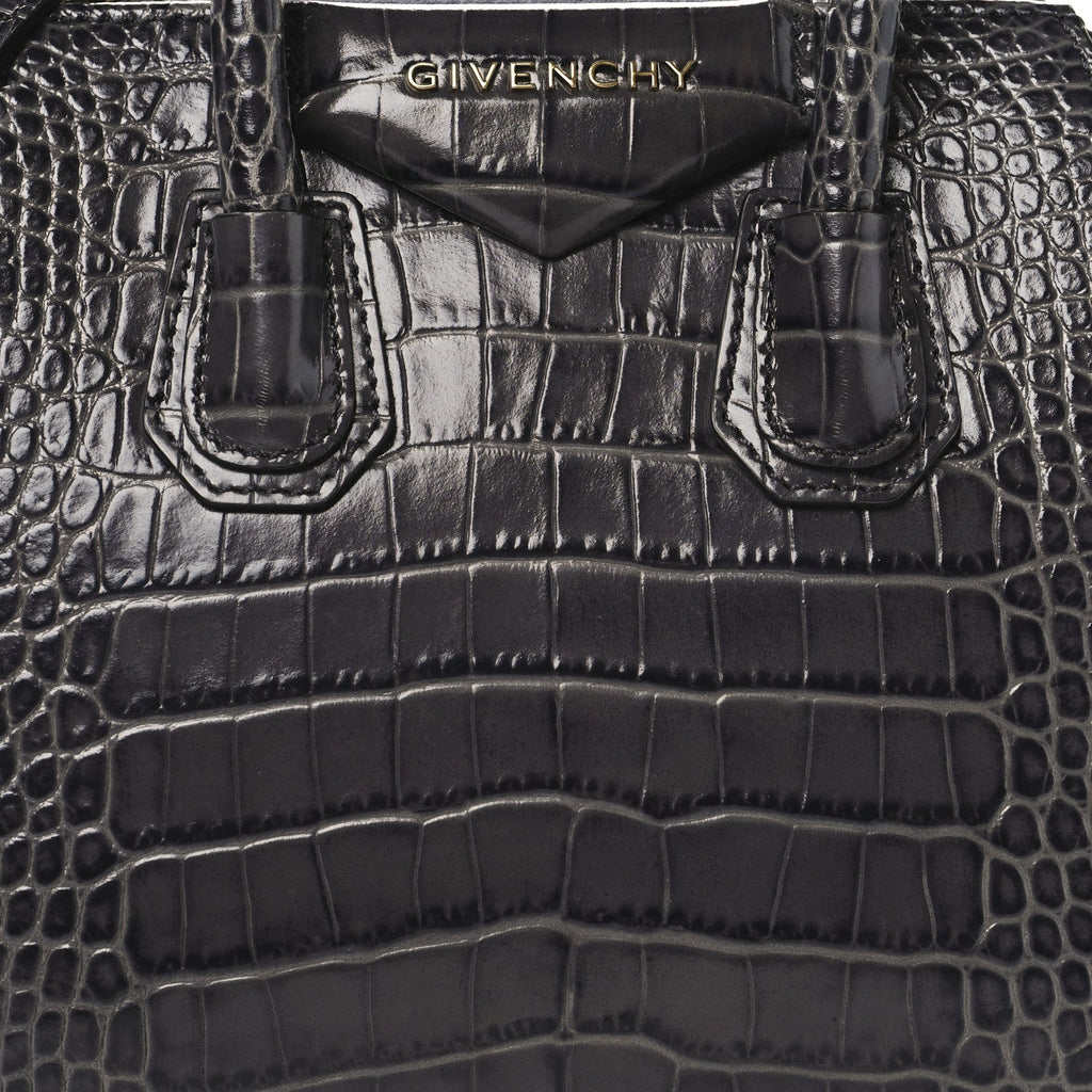 Calfskin Crocodile Embossed Mini Antigona Storm Grey