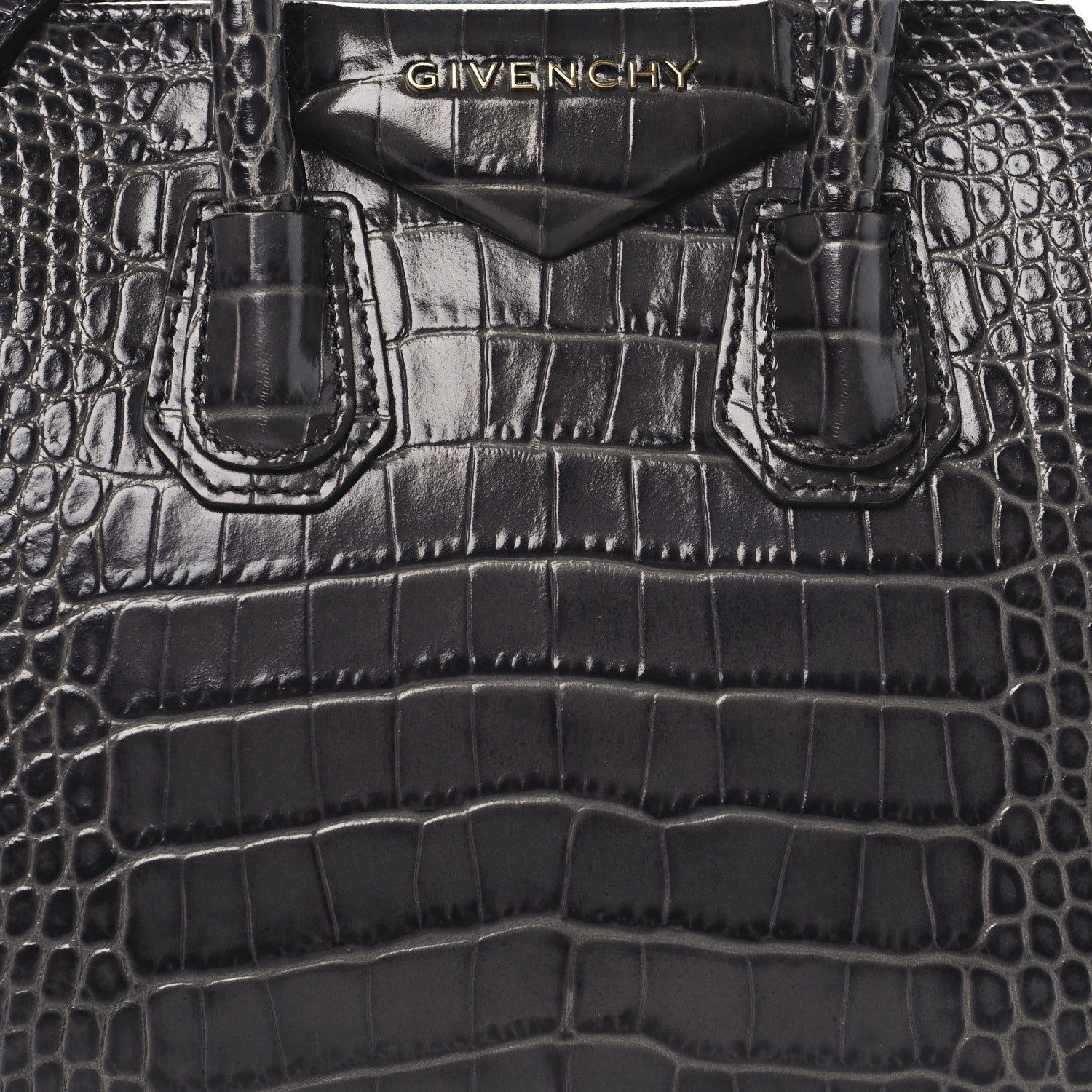 Calfskin Crocodile Embossed Mini Antigona Storm Grey