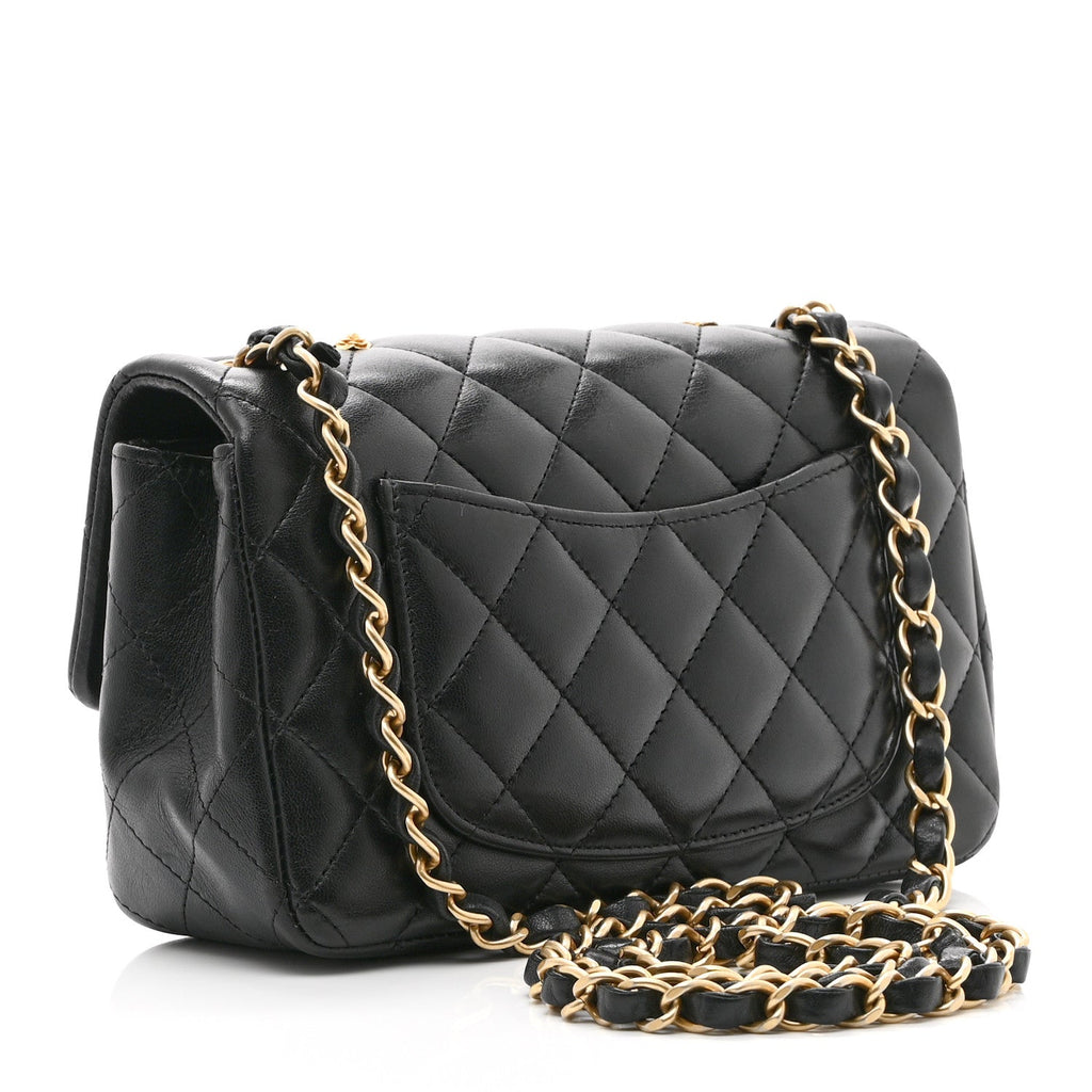 Lambskin Quilted Studded Mini Rectangular Flap Black
