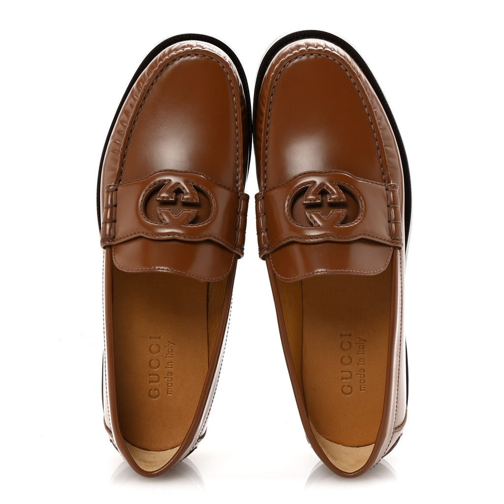 Calfskin Mens Interlocking G Millennial Ribot Loafers 7.5 Cuir