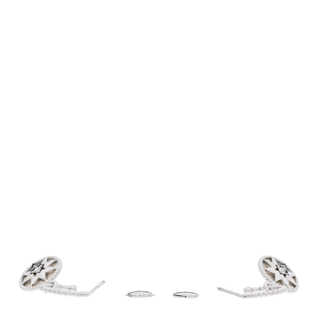 18K White Gold Diamond Mother of Pearl Rose Des Vents Drop Earrings