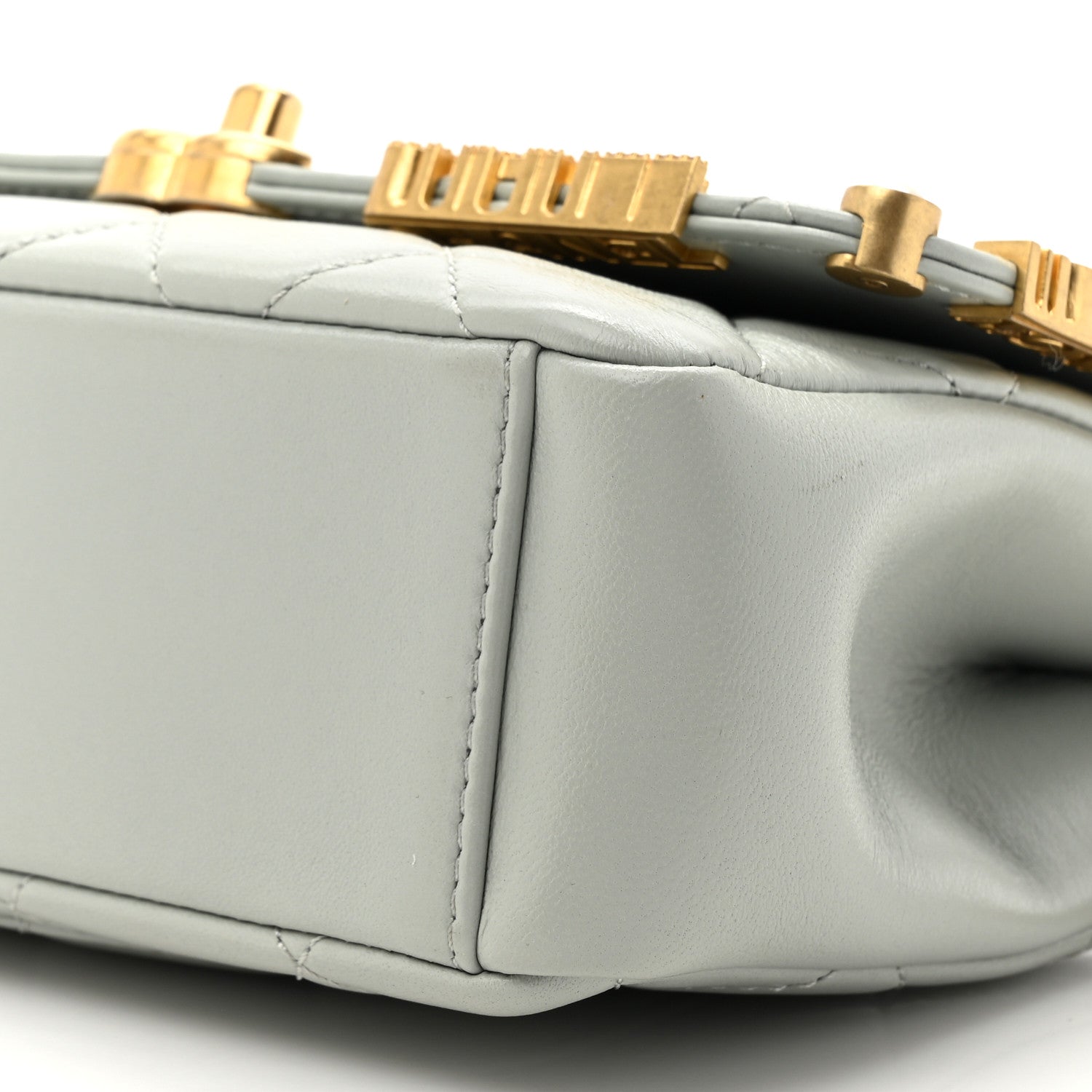 Lambskin Enamel Strass Quilted Mini Paris Monaco Flap Light Grey