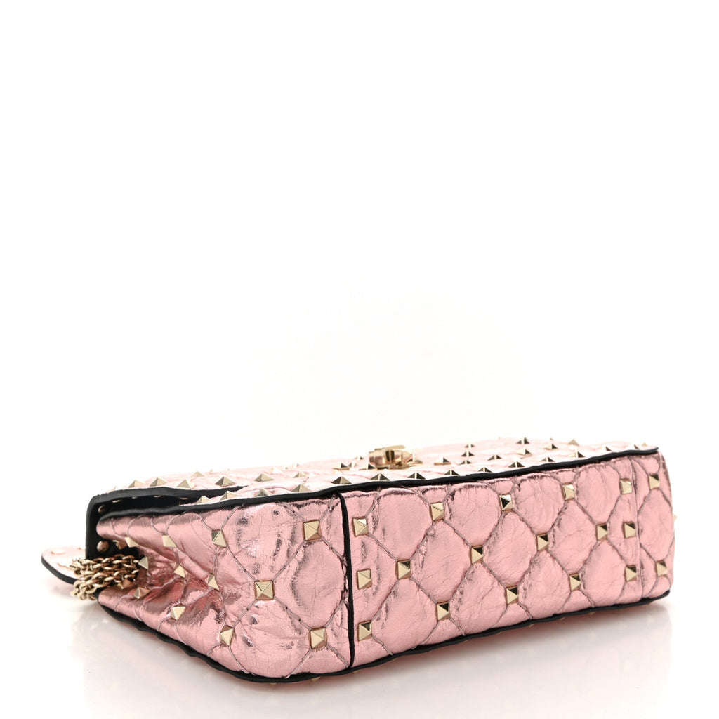 Metallic Wrinkled Lambskin Small Rockstud Spike Shoulder Bag Lipstick