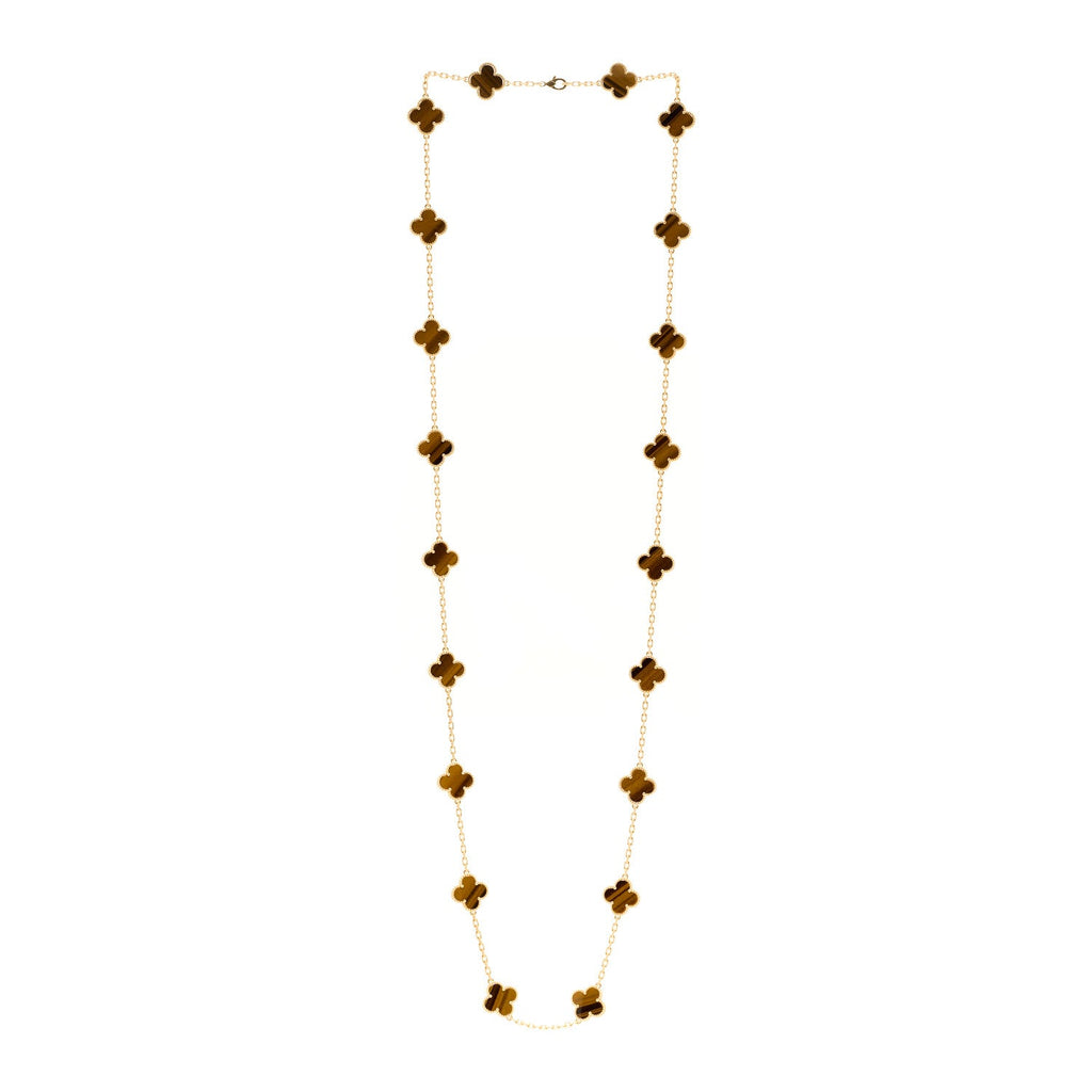 18K Yellow Gold Tiger Eye 20 Motifs Vintage Alhambra Necklace