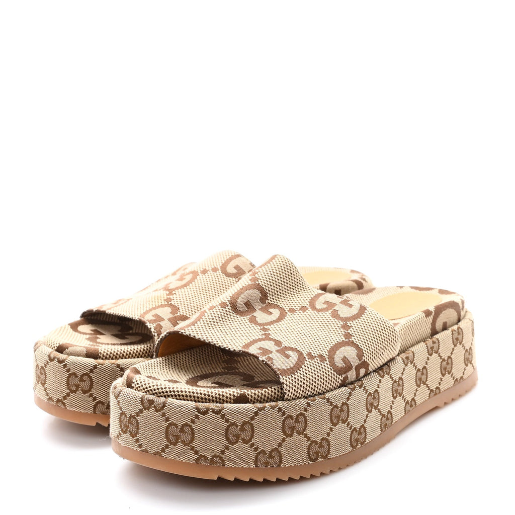 Monogram Maxi GG Angelina Platform 55mm Slide Sandals 39 Camel Ebony