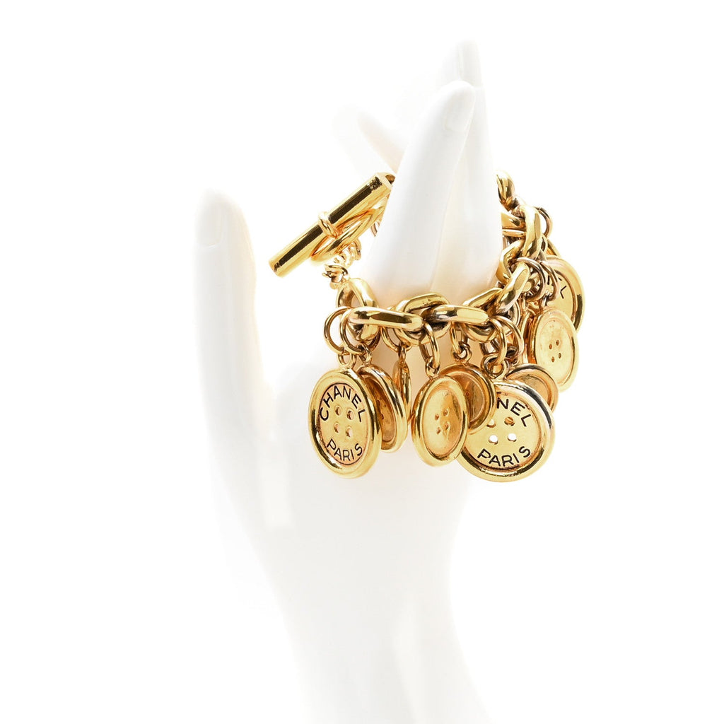 Metal Paris Button Charms Toggle Bracelet Gold