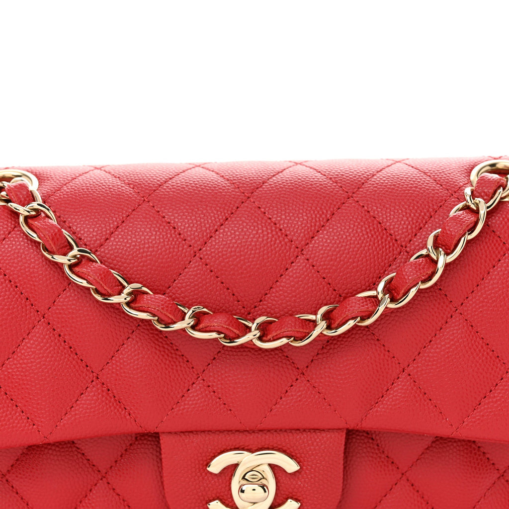 Caviar Quilted Small Double Flap Red