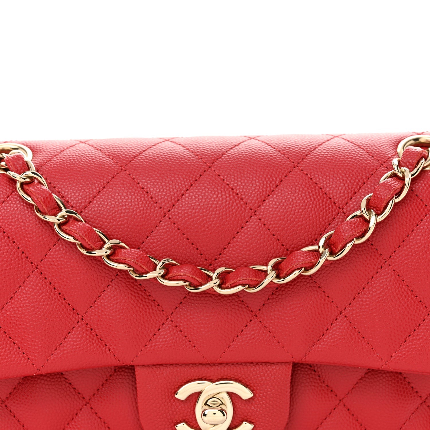 Caviar Quilted Small Double Flap Red