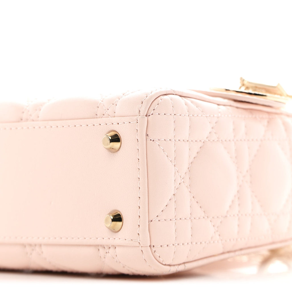 Lambskin Cannage Crystal Mini Lady Dior Powder Pink