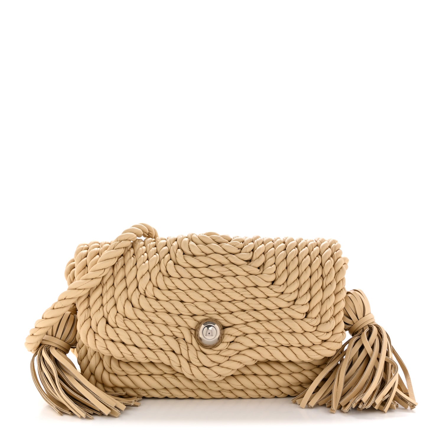 Lambskin Torchon Tasseled Twisted Shoulder Bag Porridge