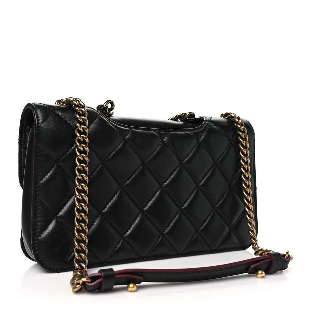 Glazed Calfskin Quilted Medium Perfect Edge Flap Black