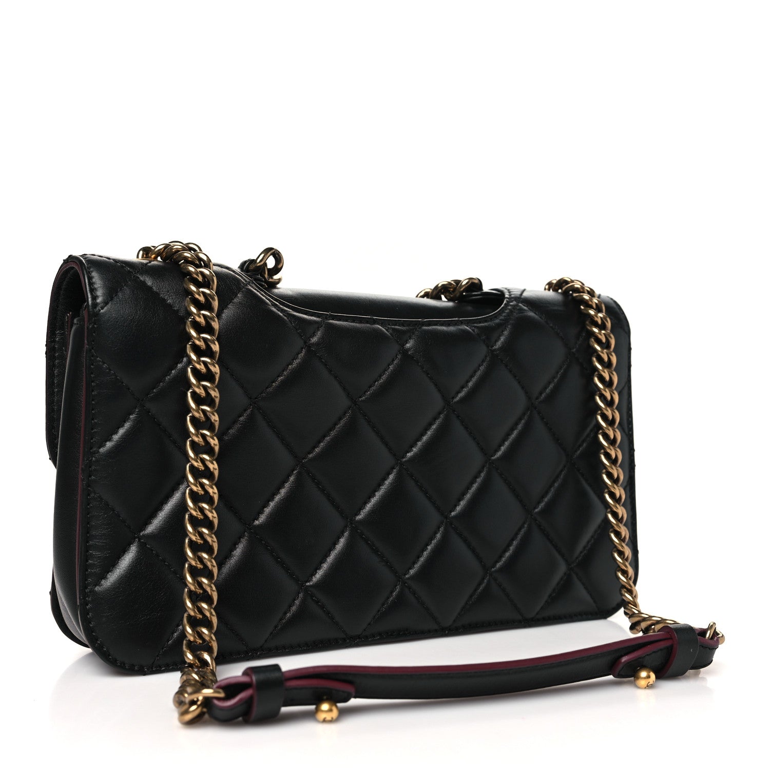 Glazed Calfskin Quilted Medium Perfect Edge Flap Black