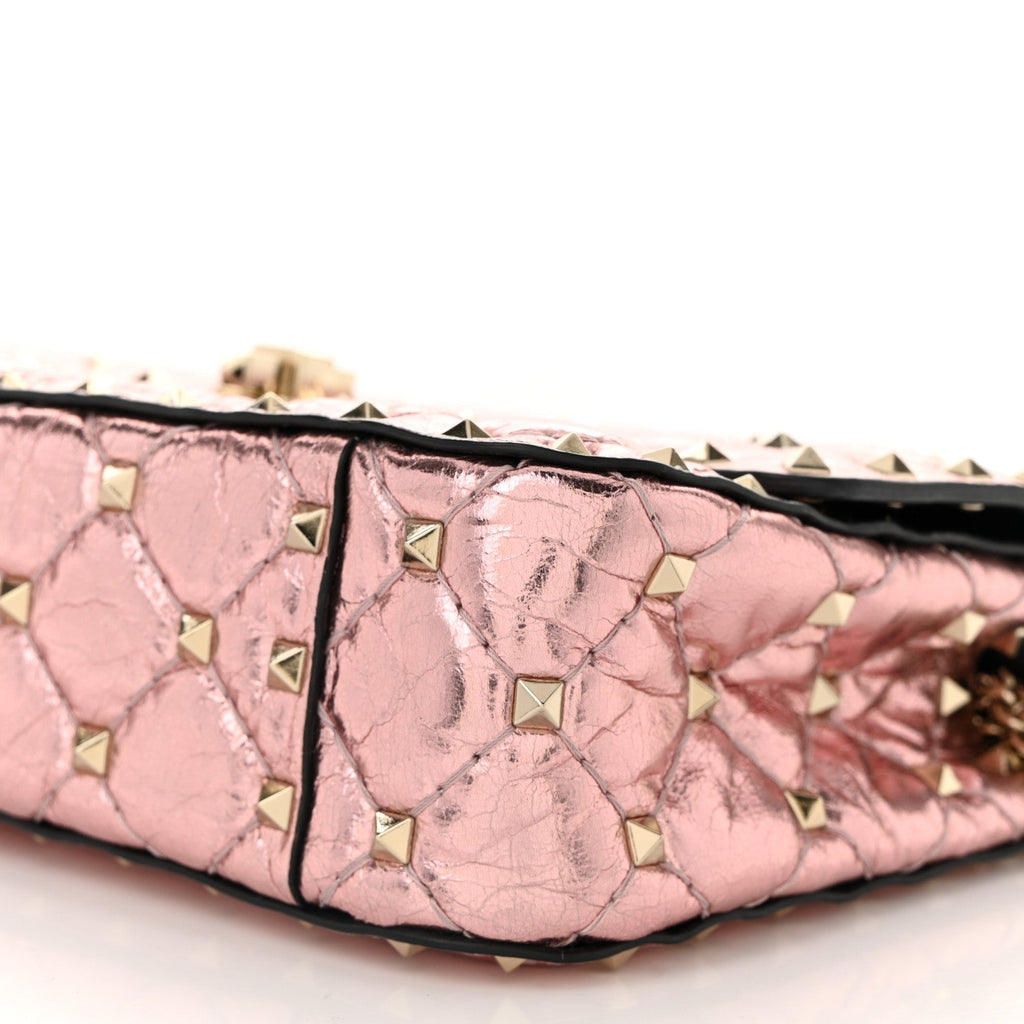 Metallic Wrinkled Lambskin Small Rockstud Spike Shoulder Bag Lipstick