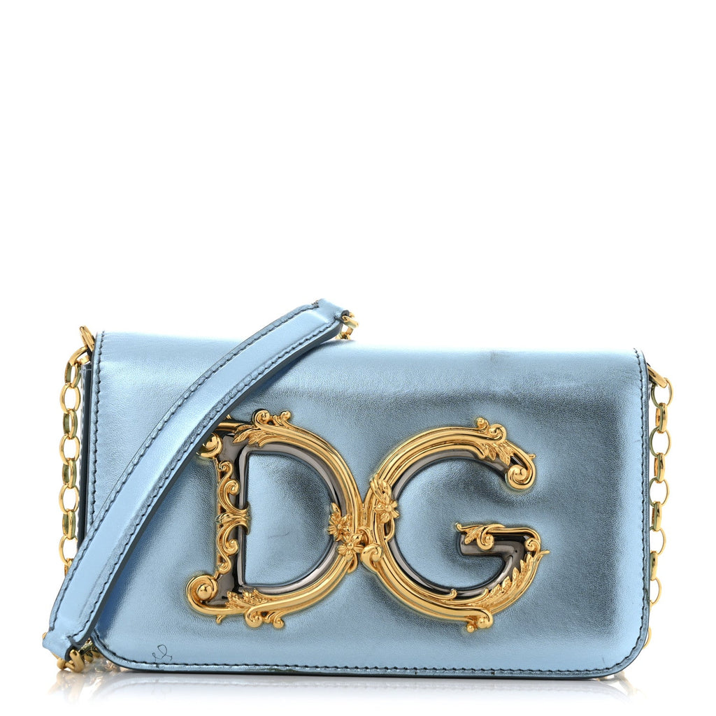 Metallic Nappa Mini DG Girls Shoulder Bag Blue