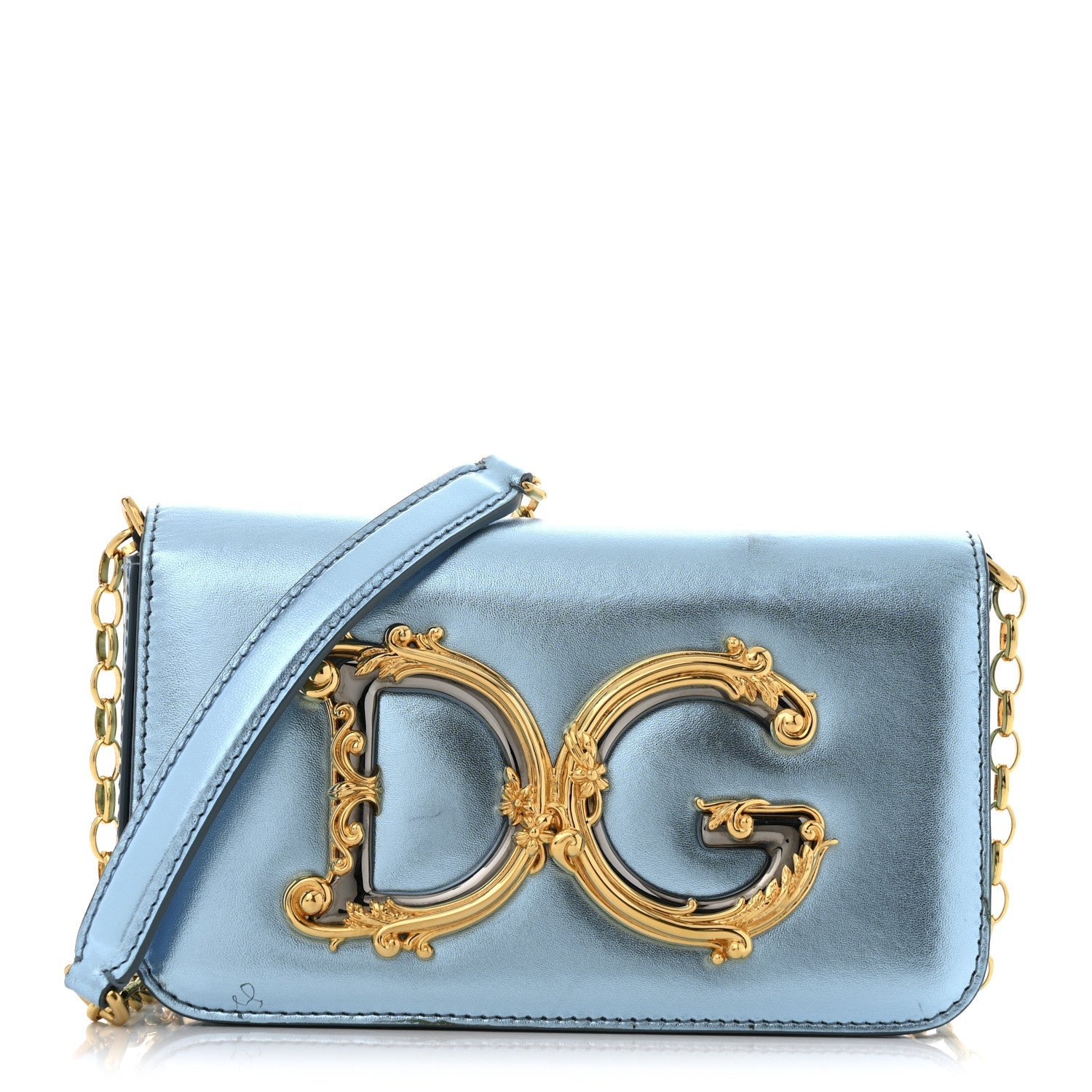 Metallic Nappa Mini DG Girls Shoulder Bag Blue