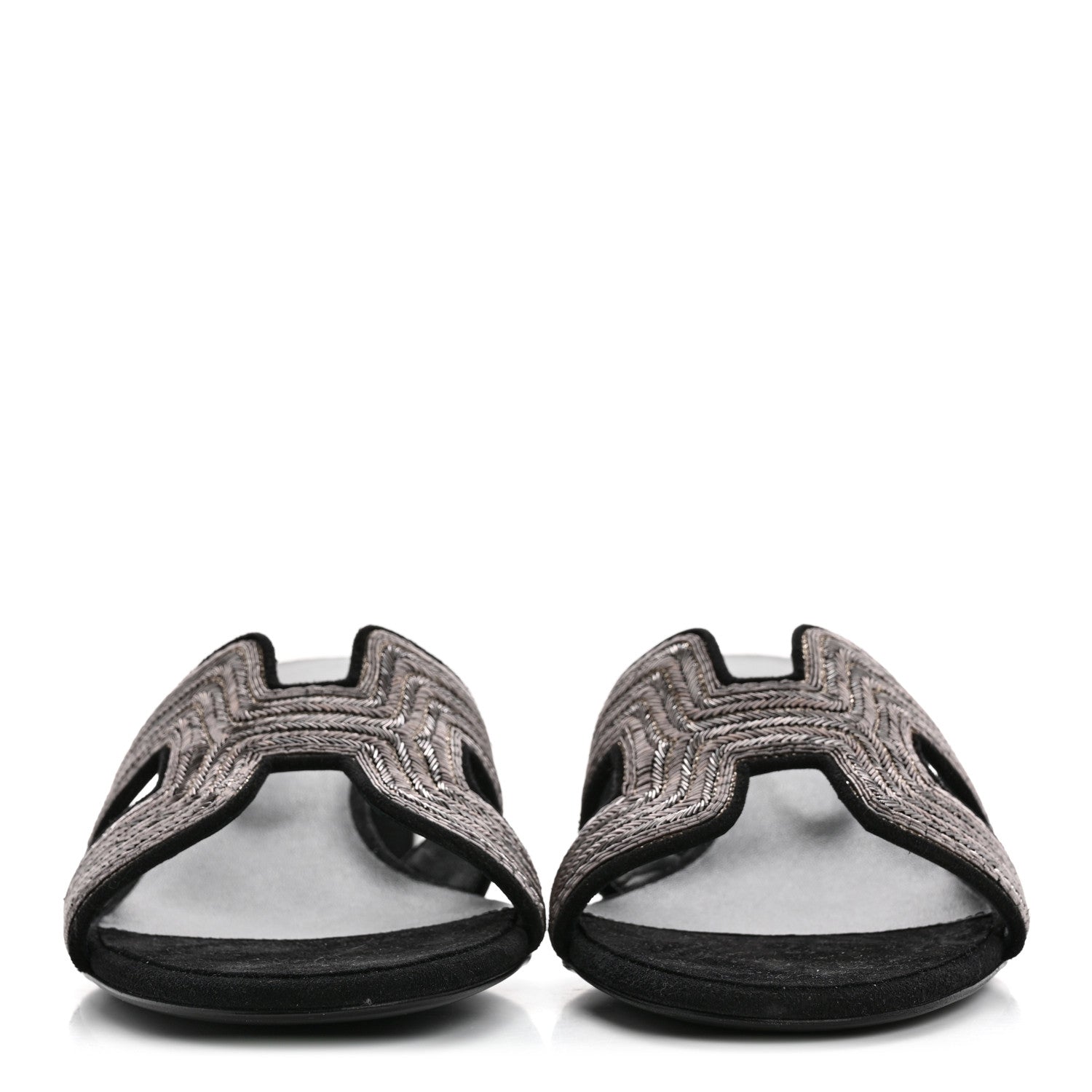 Chevre Velours Dabka Embroidered Oasis Sandals 37 Black