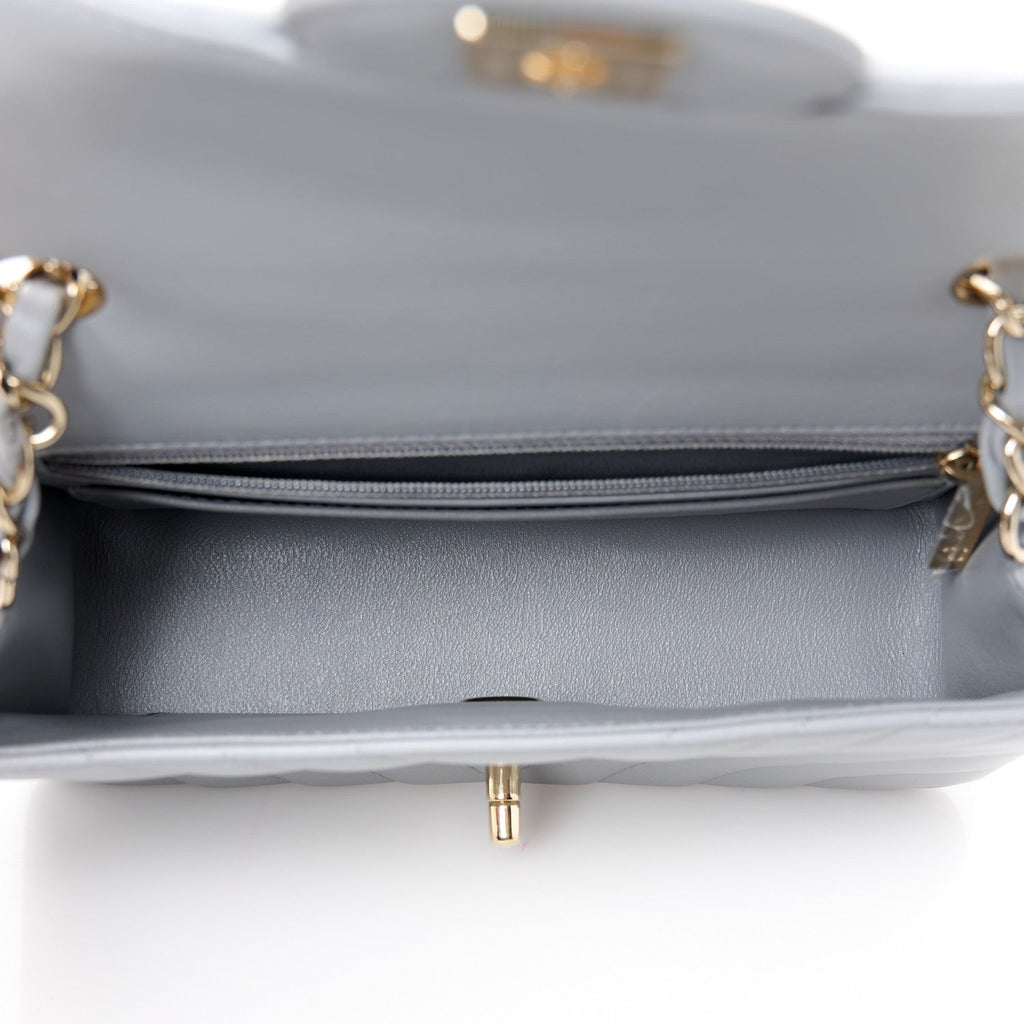 Lambskin Chevron Quilted Mini Rectangular Flap Grey