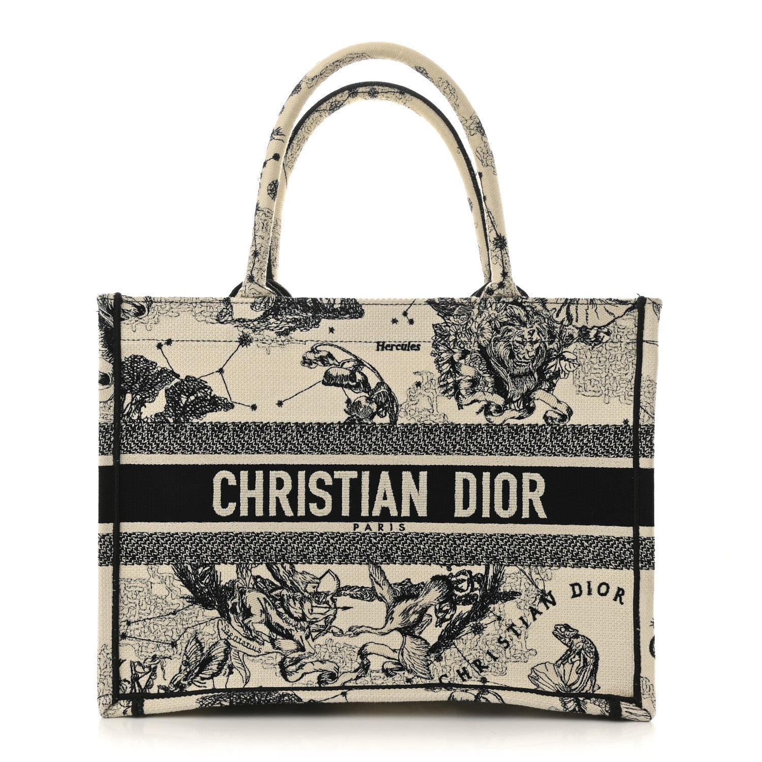 Canvas Zodiac Toile De Jouy Embroidered Medium Book Tote Latte