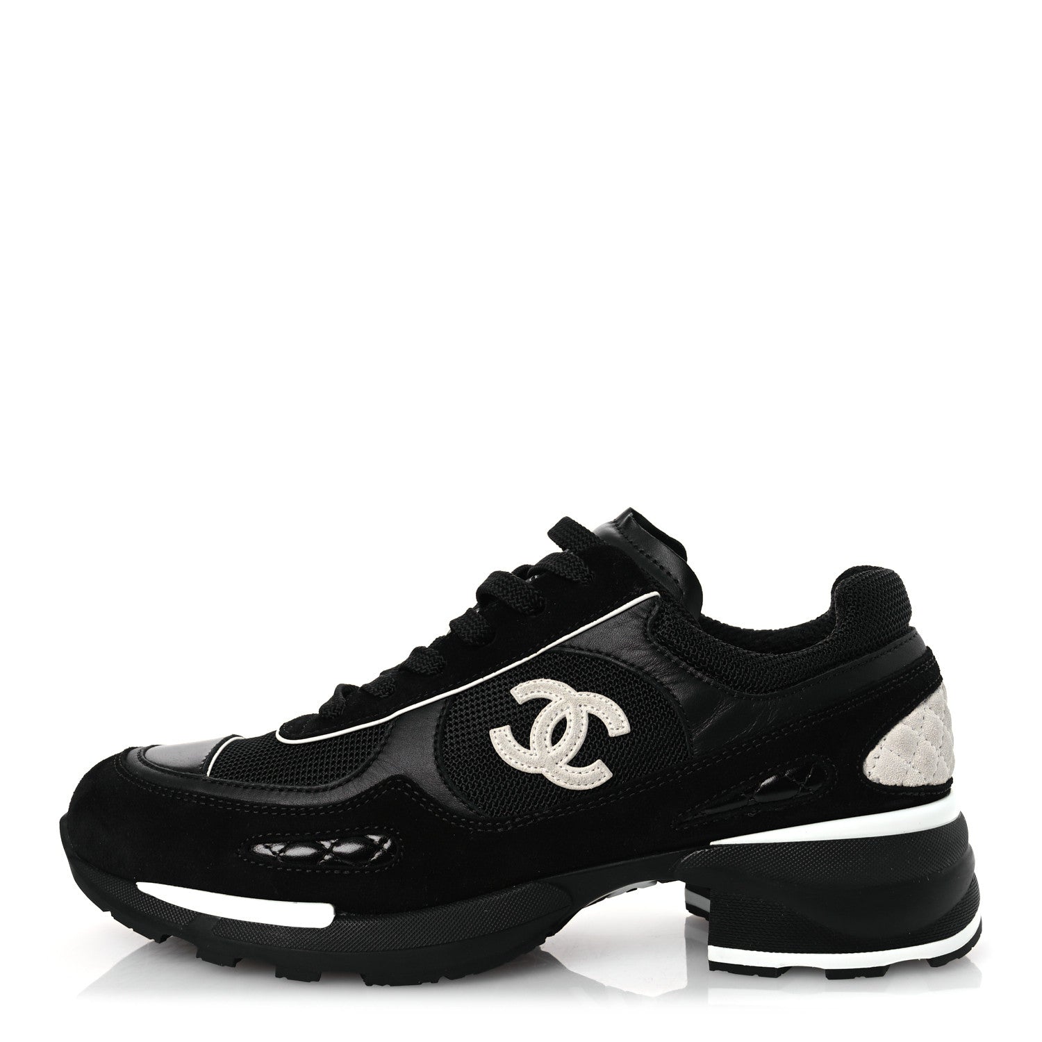 Mixed Fibers Suede Shiny Calfskin Womens CC Sneakers 40.5 Black