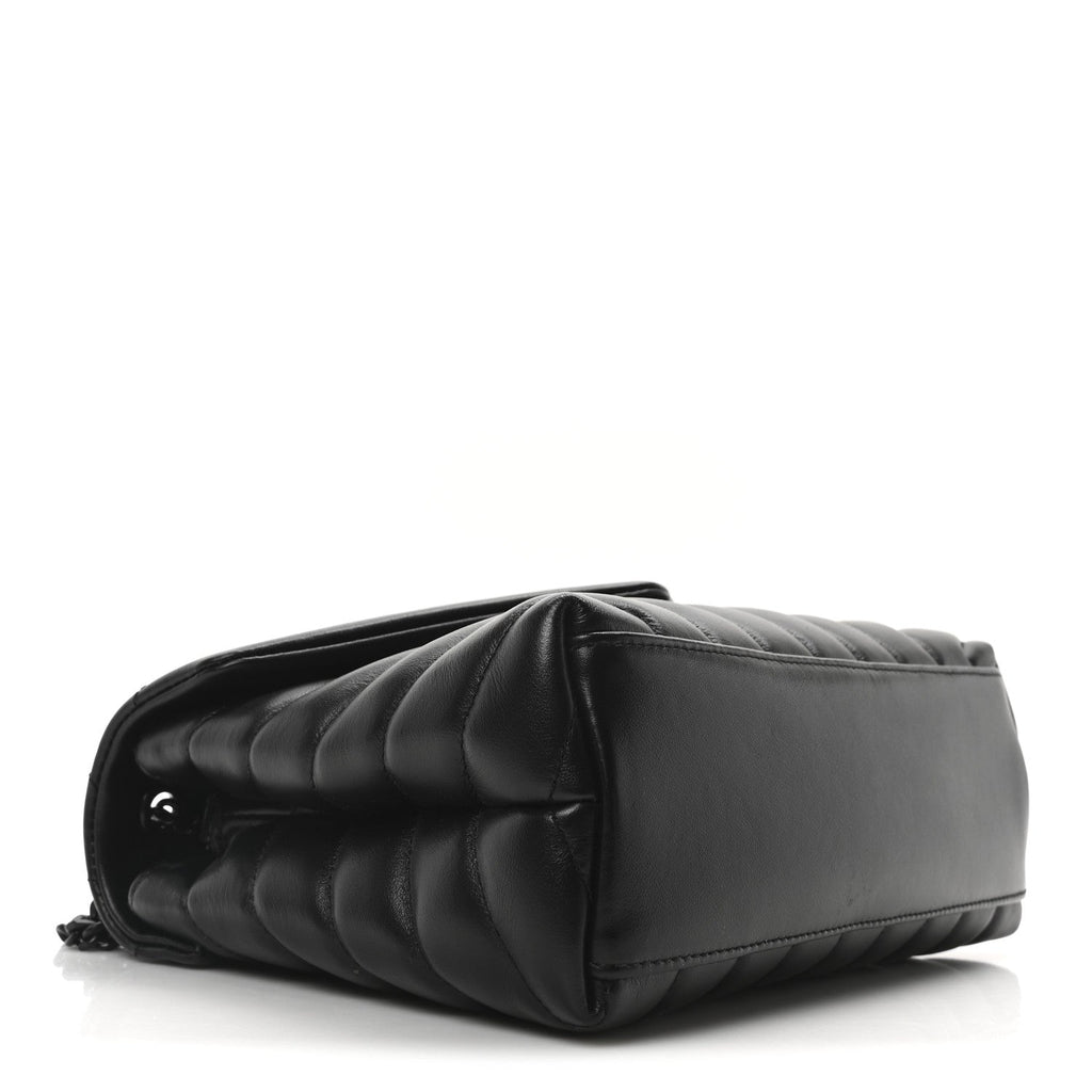 Calfskin Y Quilted Monogram Monochrome Small Loulou Chain Satchel Black