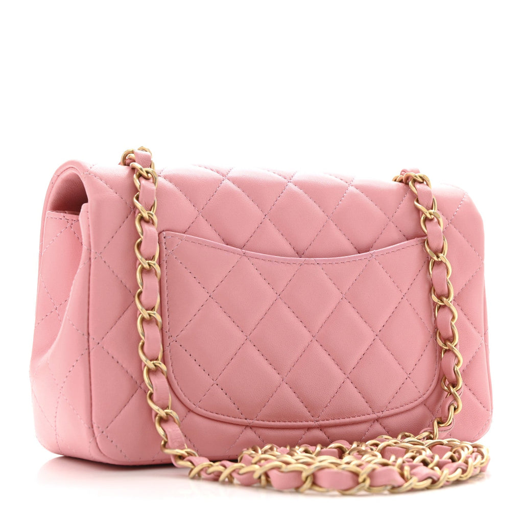 Lambskin Quilted Mini Rectangular Flap Pink